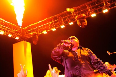 Accompanied by pyrotechnics from J&M, Cee Lo Green performed during the later half of the event, belting out hits like 'Forget You,' 'I Want You,' and 'Bright Lights Bigger City.'