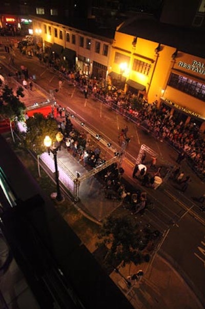 Five floors below Syfy's Comic-Con party with new partner E!, the red carpet took over all of J Street, where star-gazing fans likely outnumbered attendees.