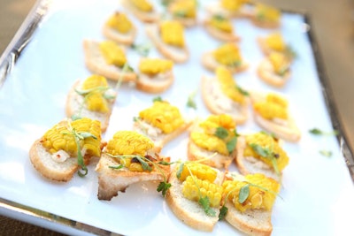 The buffet held three flavors of toasties, including one with corn, cilantro, and goat cheese.