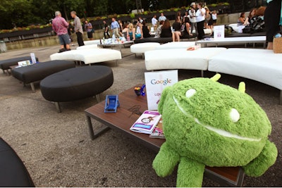 Google, one of the lounge sponsors, had a fuzzy mascot at its table.