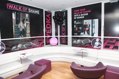 For its event on July 27, Svedka bedecked the Yotel New York's fourth-floor Club Lounge with floor-to-ceiling decals advertising the National Walk of Shame day. Embedded in the graphics were paparazzi shots of celebrities like January Jones, Cameron Diaz, and Katy Perry doing the walk of shame.