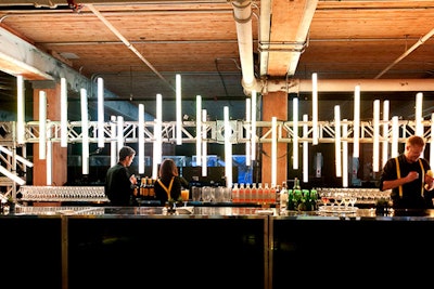 A custom-made lighting display illuminated the bar.