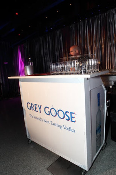 Grey Goose and Bacardi sponsored beverages and bars set up around the room.
