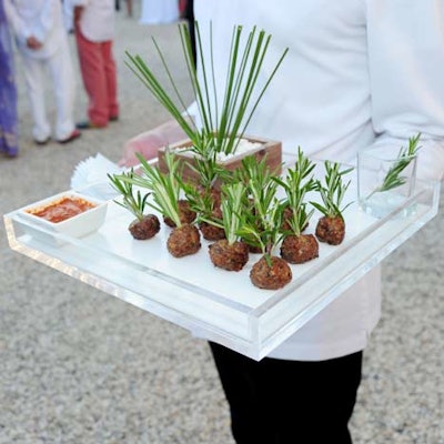 Olivier Cheng Catering & Events once again provided all the food and drinks for the evening, including hors d'oeuvres like veal and taragon polpettini (meatballs).