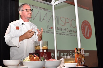 Chef Michael Schwartz of Michael's Genuine Food & Drink led an onstage food demonstration at the second annual Miami Spice kickoff event and fund-raiser.