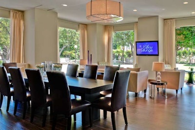A communal table has room for 14.