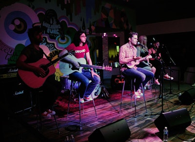 Promoting his self-titled debut album, Glee star Matthew Morrison played an acoustic set for the participants of Grammy Camp at the event on August 2.