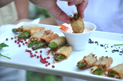 Passed hors d'oeuvres included a Japanese-inspired enoki mushroom and snow pea gyoza.