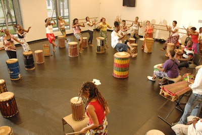 Participants formed drum circles led by teachers from Ivory Coast, Guinea, and Senegal.