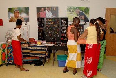 Vendors sold jewelry and food in the indoor open market.