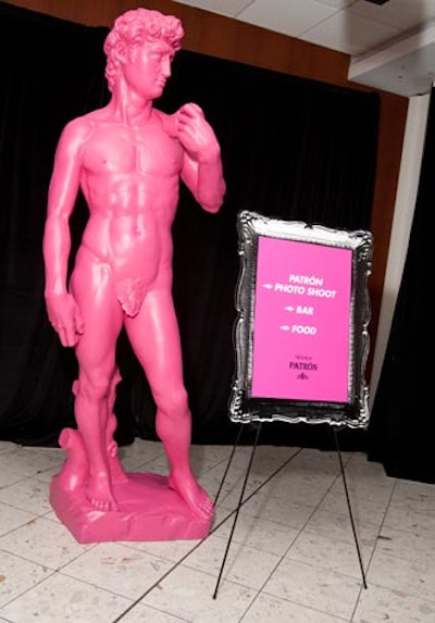 A bright pink replica of Michelangelo's 'David' statue became a popular prop for guests to pose with when snapping photos.
