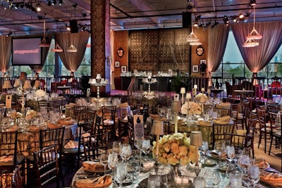 For the Steppenwolf Theatre gala, Event Creative gave a raw space the look of a dilapidated hotel.