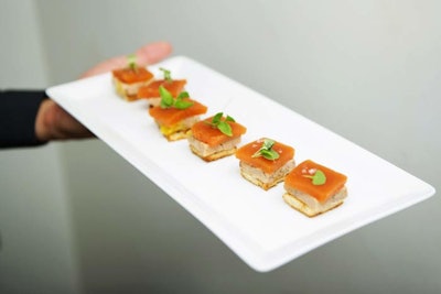 Haidar Karoum from Proof created a passed appetizer of foie gras, peach membrillo, and toasted almond butter on brioche.