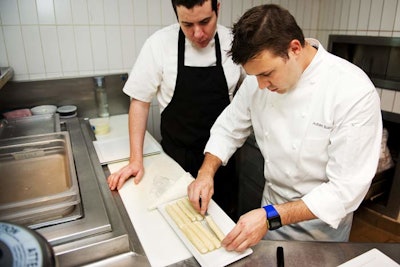Sobel created modern cannelloni with black tomato and sheep's milk ricotta for the reception.