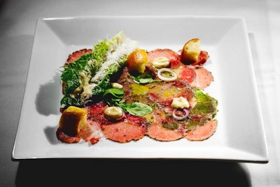 The Inn at Little Washington served lamb carpaccio with a Caesar salad ice cream for the second course.