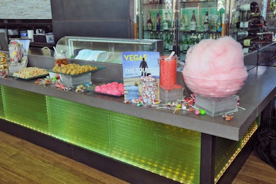 Celebrating the launch of new weekly business magazine Vegas Inc, Greenspun Media Group had an April cocktail party at Simon at Palms Place that offered an eye-catching display of executive chef Kerry Simon’s junk-food platters. The colorful arrangement included an assortment of treats like freshly made cotton candy, Hostess-style cupcakes, cookies, chocolate caramel popcorn, and cereal treats.