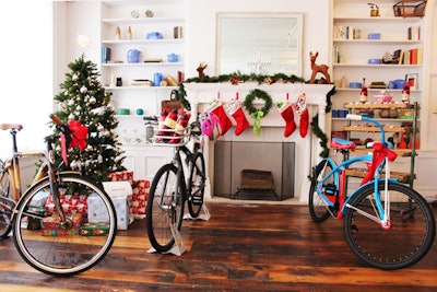 One Christmas-themed vignettes showcased even more products, including the eco-friendly Vestige, a bicycle made from natural, biodegradable flax fibers and coated with water soluble paint.
