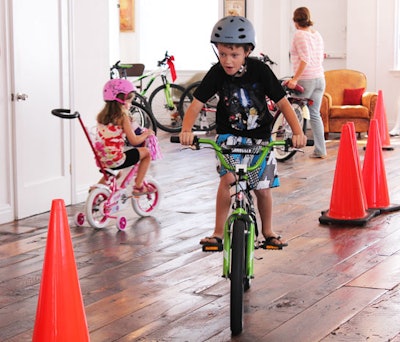 For safety purposes, the children riding on the track donned helmets.