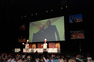 The founders of the Lebowski Fest, Will Russell and Scott Shuffitt, worked with the crew from Universal Studios Home Entertainment to organize the reunion and screening, and even dressed up as giant bowling pins for the occasion.