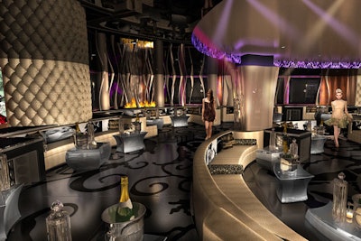 Opera Ultra Lounge will be decorated in a gold, black, and slate-gray color scheme with colorful lighting accents.