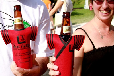 Beer huggers with the museum's logo dressed Kirin Ichiban beer bottles.
