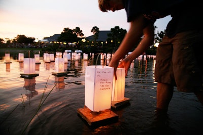 Illuminated lanterns called toro nagashi set sail in the museum's waters to honor the Japanese tradition of guiding loved ones to the other side.