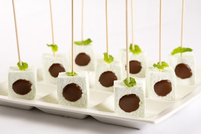 Windows Catering Company is now offering peppermint marshmallow lollipops with a chocolate ganache center, topped with a candied mint leaf.
