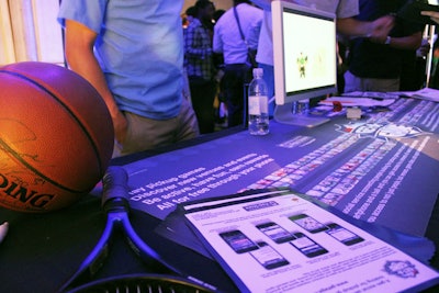 Although the table displays were simple, many were interactive and colorful. Tech company Tomato Lightning used props to embellish the area for its Get-A-Game product, including a golf bag of clubs and other athletic equipment.