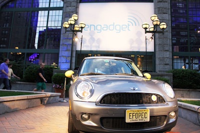 Outside Guastavino's, Engadget used the venue's large courtyard to display an electric-powered Mini Cooper, a prototype vehicle currently not available for purchase in the U.S.