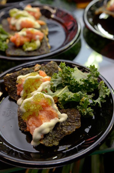 Johnnie's Hideaway served yellowfin ahi tuna nachos with wasabi tobiko, wasabi crème fraîche, and crispy nori chips.