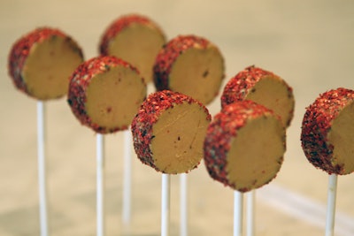 L-Eat Catering added a sweet and savoury option to its fall canapé menu: foie gras lollipops, encrusted with pop rocks and infused with Poire William.