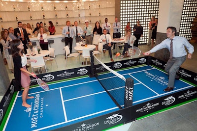 To mark its debut as the official Champagne sponsor of the 2011 U.S. Open, Moët & Chandon created a number of activations, including a mini tennis court built inside the brand's 10th Avenue offices. The 16- by 8-foot court, constructed by Maximum Impact, opened Monday.