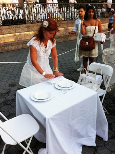 Celine (pictured) and I were instructed to set up our tables end-to-end to create a communal table.