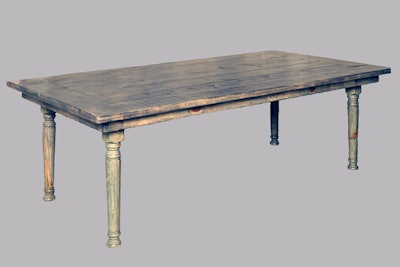 Aged farm table, $100, available in Chicago, Michigan, Indiana, and Wisconsin from Tablescapes Party Rental Inc.