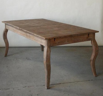 Limed Grey Oak French Style dining table, $495, available in New York from Bridge Furniture & Props, LLC.