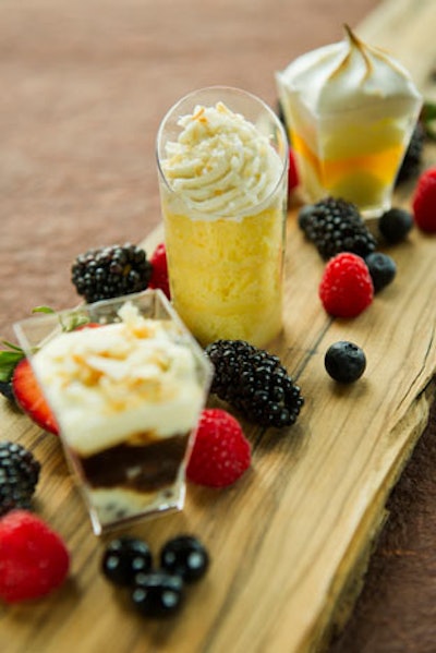 White chocolate macadamia mousse with dark chocolate pearls, tres leches verrine, and lemon chiffon are some of the new offerings in the Dessert and Champagne marketplace at the Epcot International Food & Wine Festival.