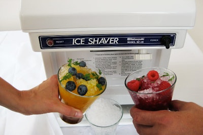 At an event at the Chicago History Museum in April, Jewell Events Catering used a Japanese ice-shaving machine to make treats guests could customize with flavors including cran-raspberry and mango.