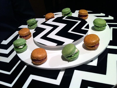 No detail was spared for the preview party, not even when it came to the food. Creative Edge served a bevy of Italian-inspired hors d'oeuvres on custom, Missoni-inspired trays lined with patterns. The menu included colorful macaroons (pictured), as well as a lobster pop tart that had rice paper garnishes decorated with the signature zigzag print.