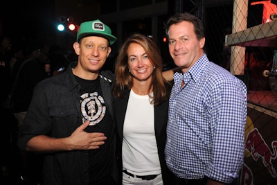 Skateboarders and other athletes attended the Thrashin' Week events, including Billy Rohan (pictured, far left), who appeared at Friday's shindig along with the Gerber Group's Scott Gerber (pictured, far right) and his wife, Tracy.
