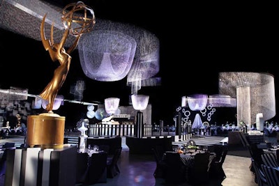 A giant version of an Emmy statuette stood sentry.