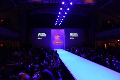 To accommodate the large audience, which included buyers, press, and consumers who bought tickets, the organization held the event inside Manhattan Center Studios' Grand Ballroom. A central runway on an elevated platform bisected the space, offering seating on either side.