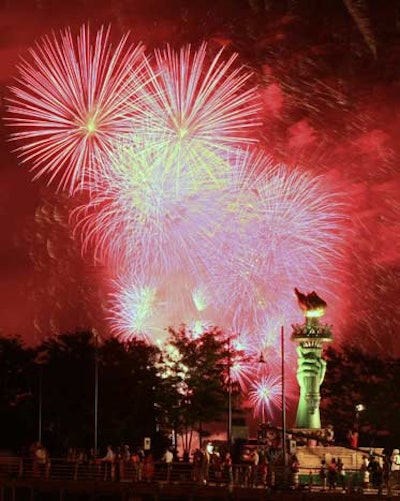 The annual fireworks attracted an estimated 8.6 million viewers on NBC, and the picnic on the piers was included in the broadcast.