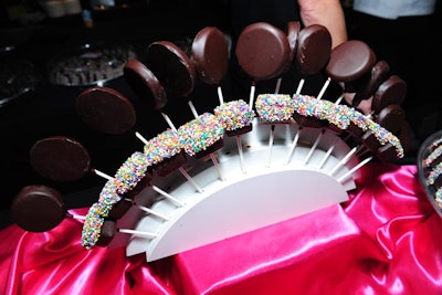 Sarah's Pastries & Candies served chocolate-covered Oreos with chocolate marshmallows and sprinkle crunch on a stick.