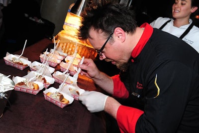 Florentine chef Todd Stein served lamb meatball sliders with spicy tomato sauce, minted yogurt, and pickled mustard seeds.