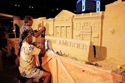 In addition to displaying its watches, Swiss brand Baume & Mercier's area had sand sculptors who spent the entire weekend carving an elaborate piece in front of attendees.