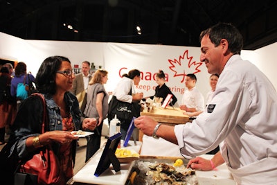 Canada's showcase was largely about food, and many guests lined up to taste fresh oysters from Prince Edward Island.
