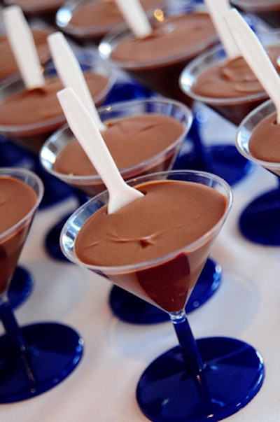 Parties by Pat served chocolate mousse in blue-stemmed martini glasses at the Fashion for Charity fund-raiser.
