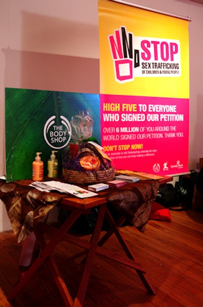 The Body Shop's pop-up boutique showcased a petition to stop sex trafficking, as well as bath and body products.