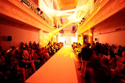To show the transition from one fashion designer to another, Aver Productions changed the colors during the runway shows.