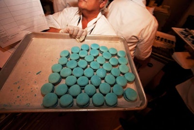 Among the desserts from Abigail Kirsch were blue macaroons.